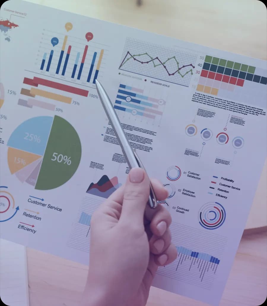 Hands reviewing business charts and figures